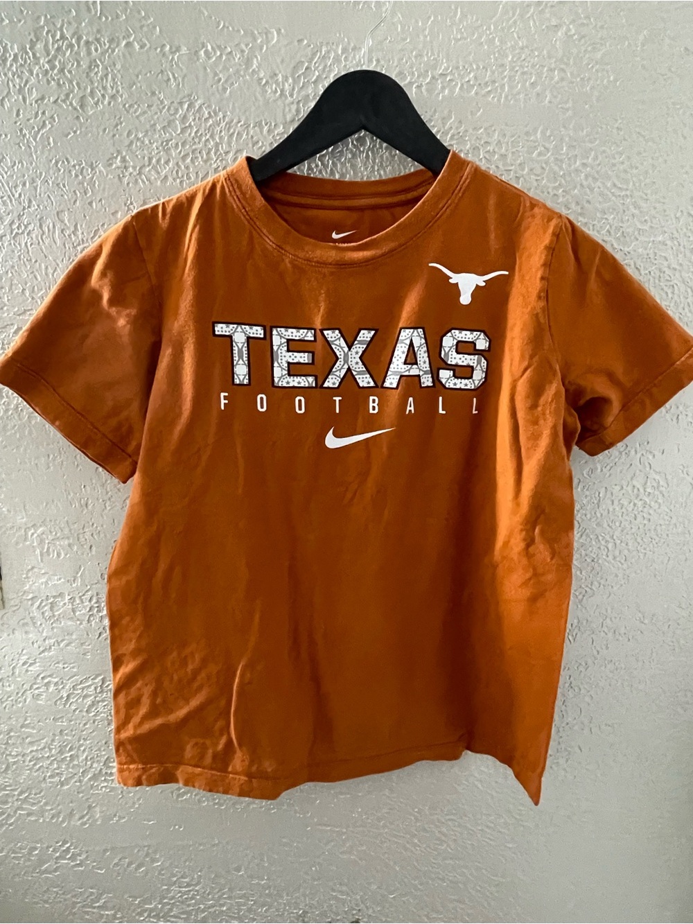 Nike Kids Texas Football Tee in Burnt Orange with White Logo Large